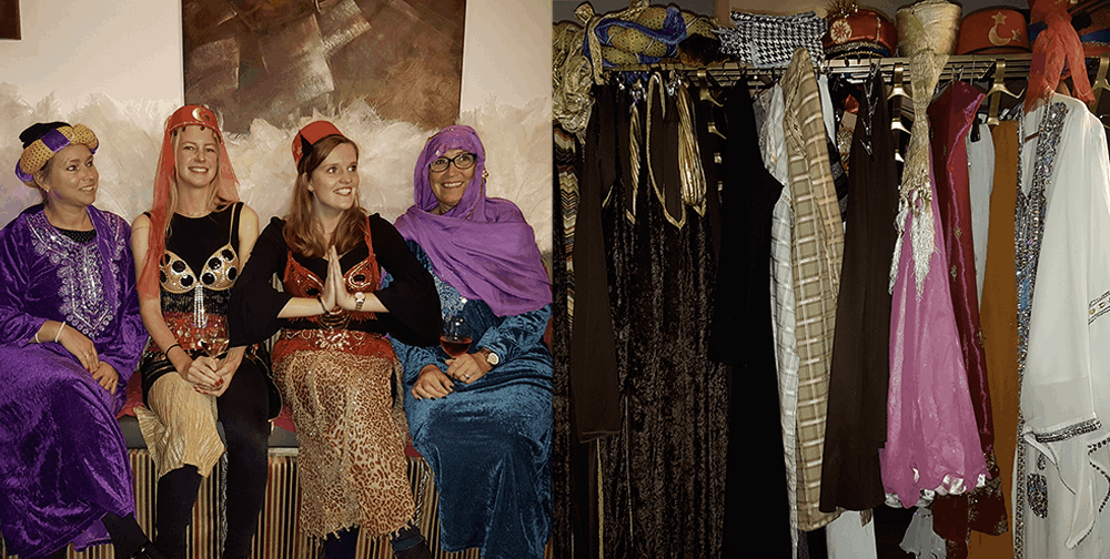 Schoenenpoetser voor feest Arabisch verkleedfeest plus fotograaf plus decor